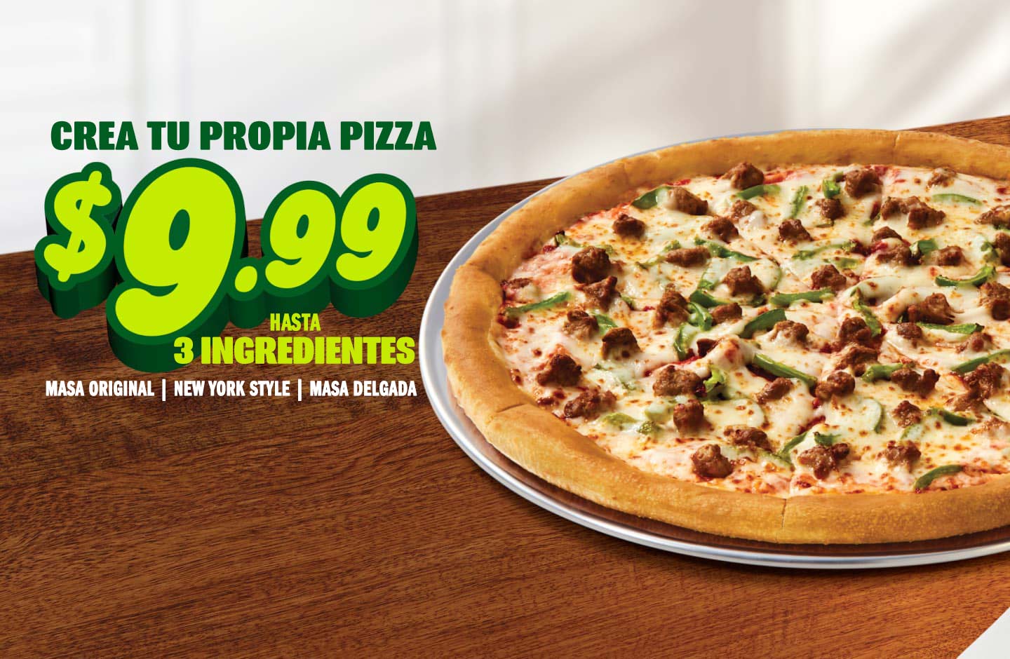Papa Johns: pizza con hasta 3 ingredientes por 9.99